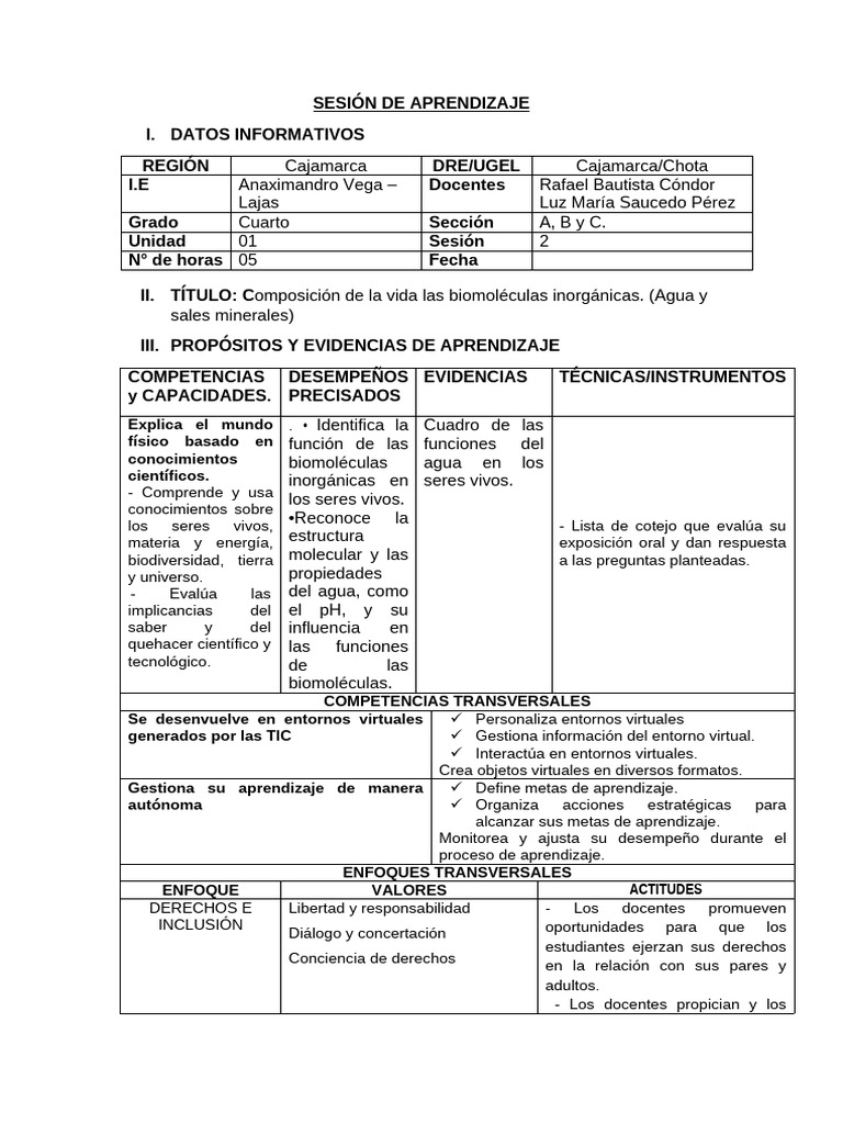 SESIÓN DE APRENDIZAJE 2 cuarto grado | PDF | Aprendizaje | Agua