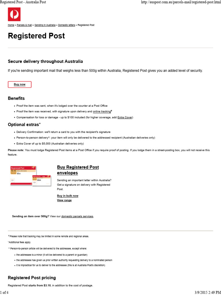 Registered Post Pricing and Benefits | PDF | Mail | Receipt