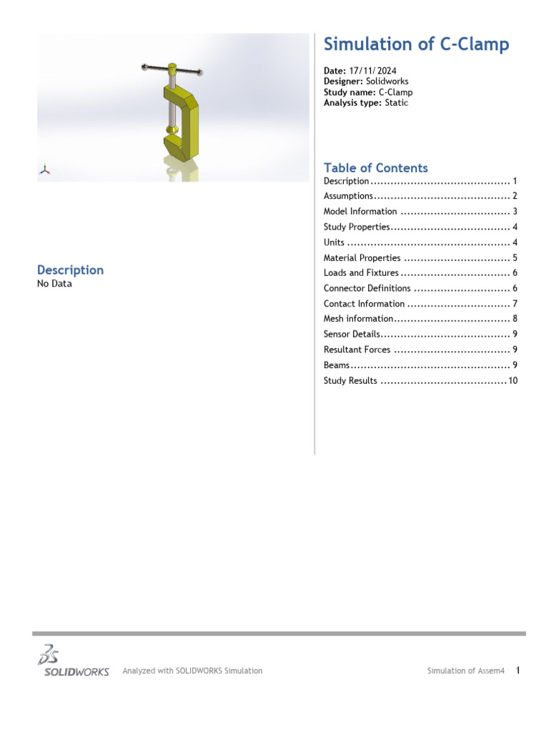C-Clamp Static Analysis in SOLIDWORKS | PDF | Young's Modulus ...