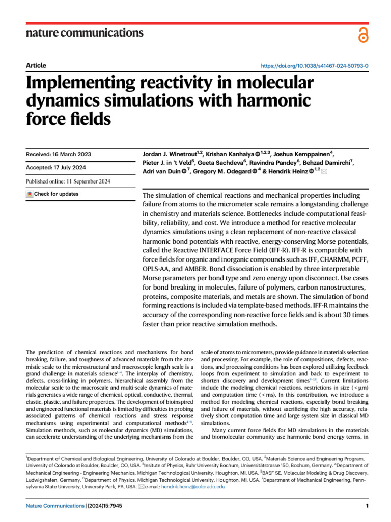 Reactive Molecular Dynamics with IFF-R | PDF | Force Field (Chemistry ...