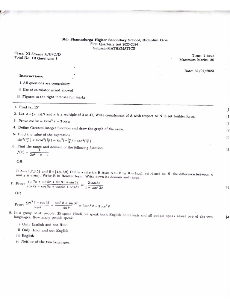 XI Maths | PDF