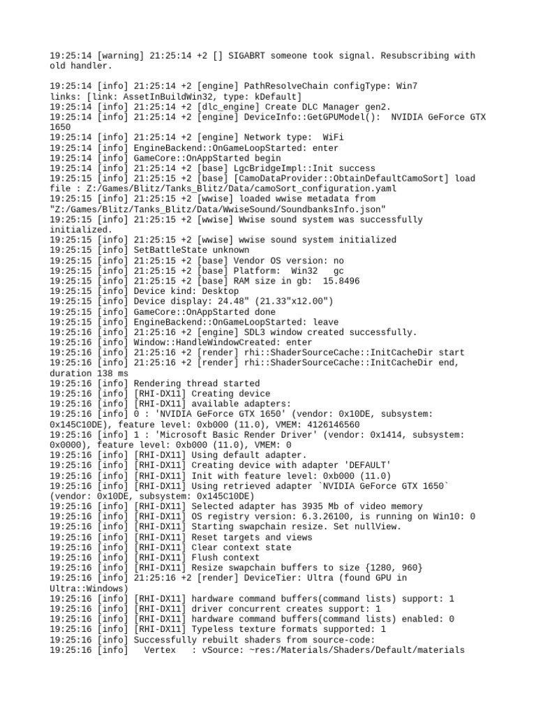 Game Engine Log: Win7, GTX 1650 | PDF | Shader | Software