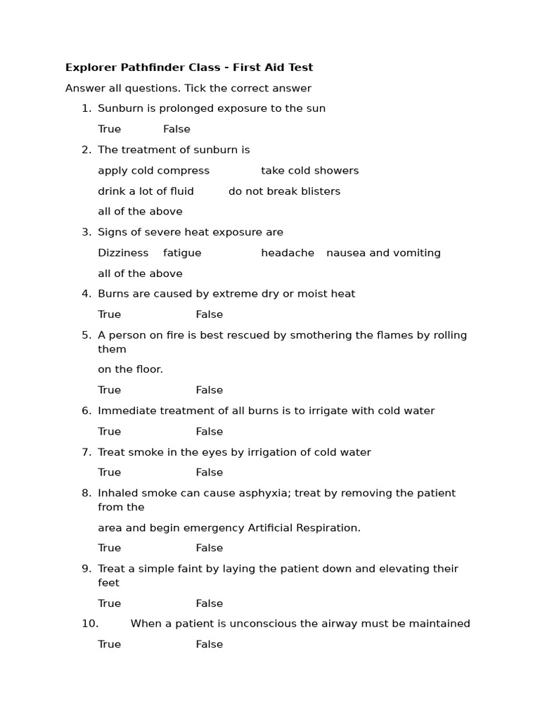 Pathfinder First Aid Test Questions | PDF