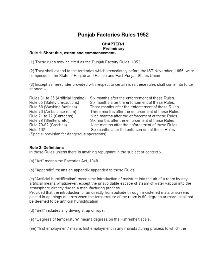 The Punjab Factories Rules | PDF | Safety | License