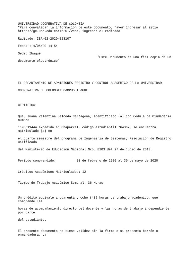 Certificación de Calificaciones UCC | PDF
