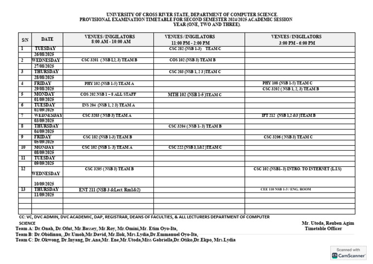 2025 Second Semester Exam Timetable | PDF | Schools | Educational Stages
