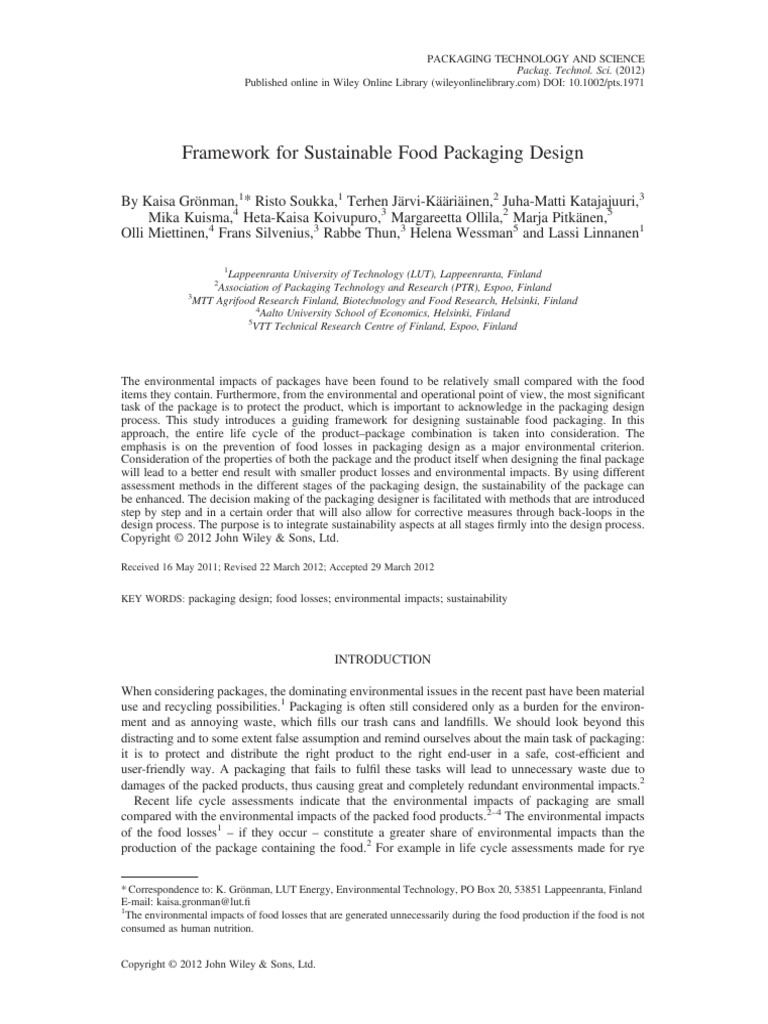 Sustainable Food Packaging Framework | PDF | Life Cycle Assessment ...