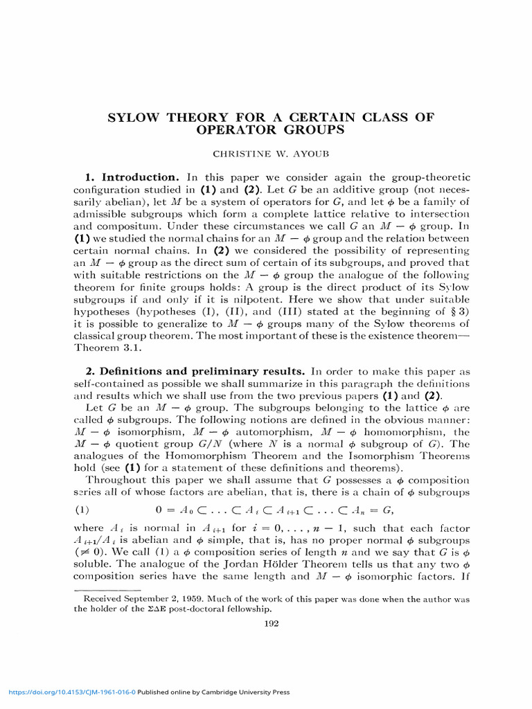Sylow Theory For A Certain Class of Operator Groups | PDF | Group ...