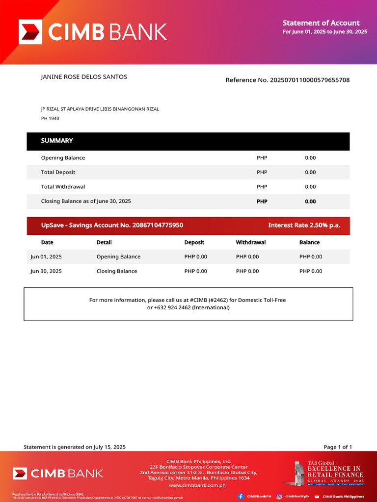 June 2025 Account Statement Summary | PDF