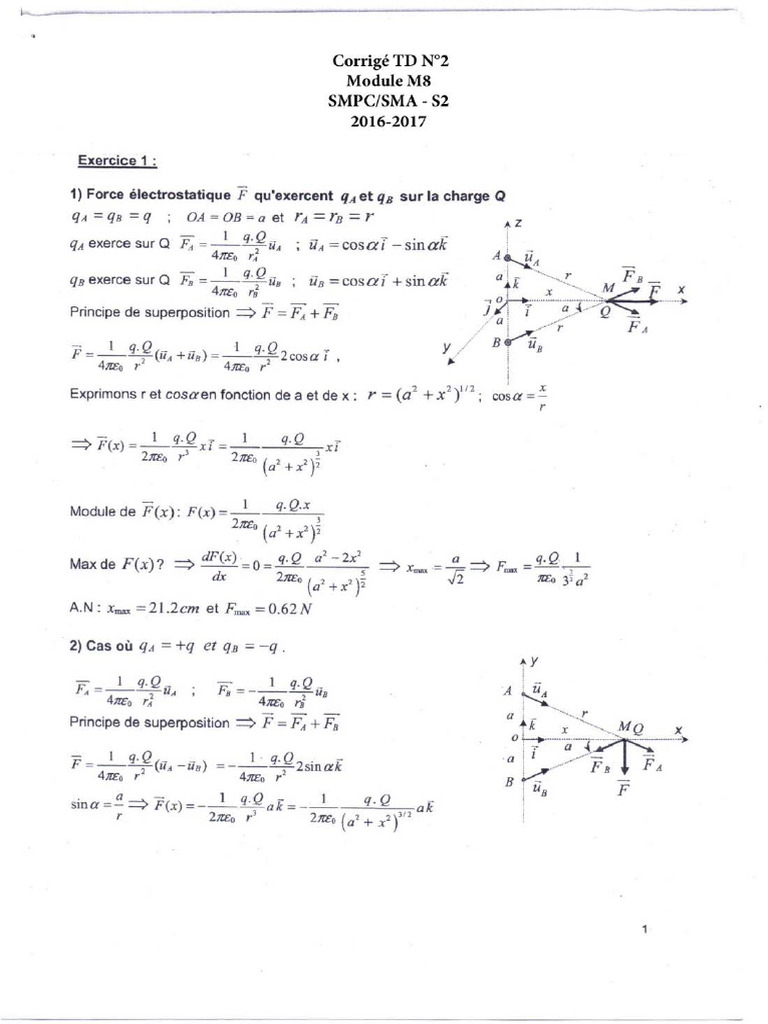 TD N - 2 Correction Électrostatique | PDF