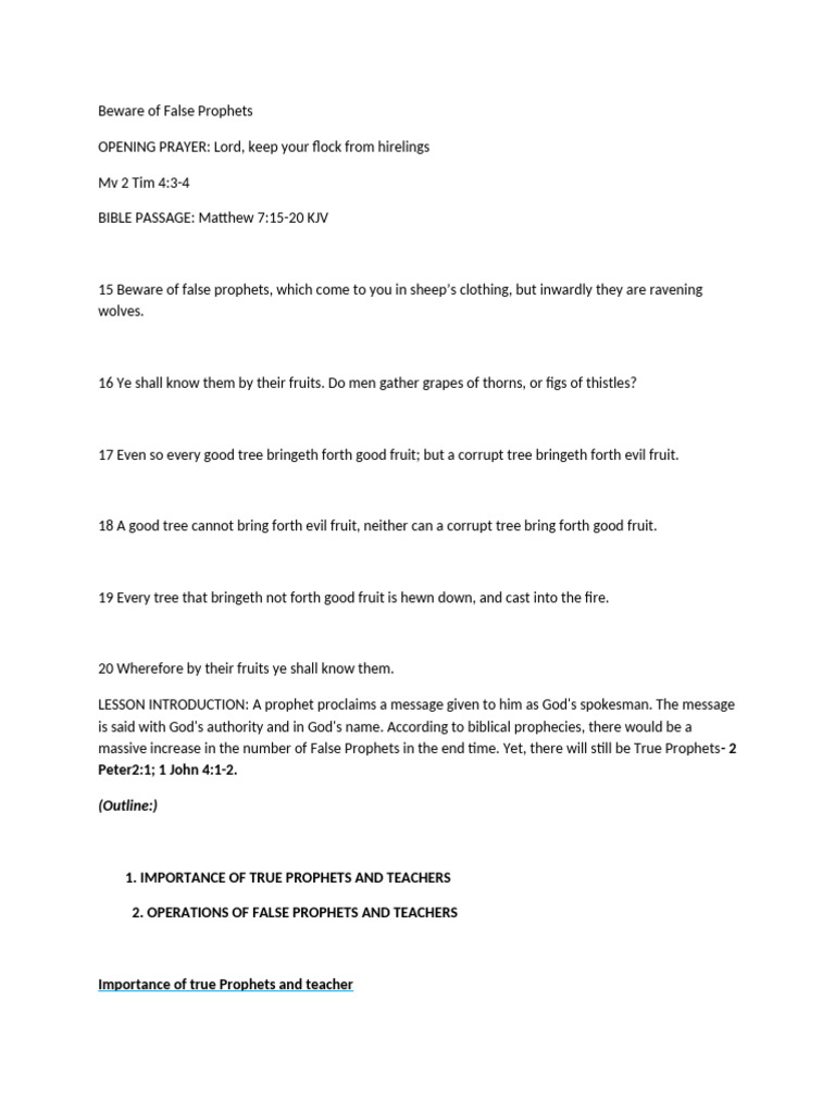 Identifying False Prophets in Ministry | PDF | Prophet | Jesus