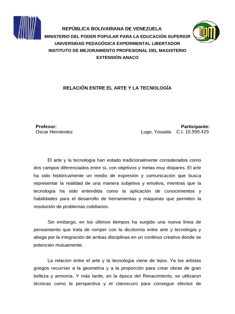 Arte y Tecnología: Sinergias Creativas | PDF | Las artes | Educación en ...