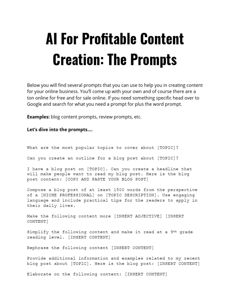 AI Content Creation Prompts Guide | PDF | Podcast | Human Communication