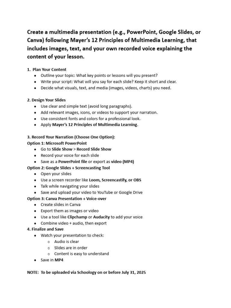 Activity - Mayer's 12 Principles of Multimedia Learning | PDF
