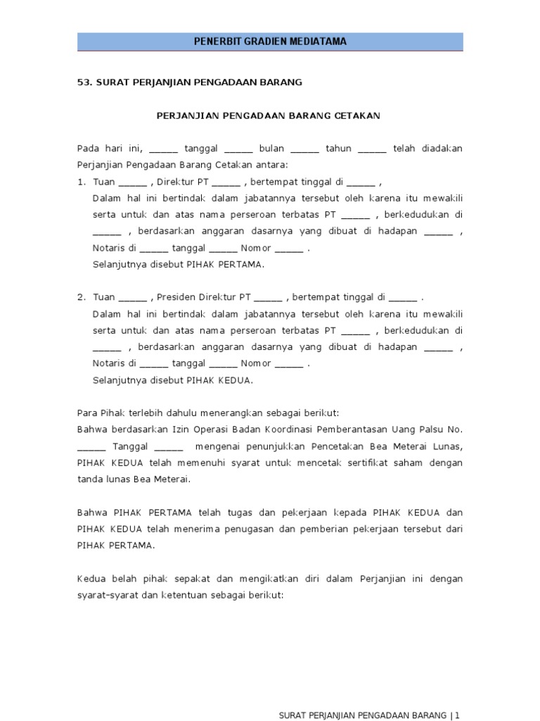 53. Surat Perjanjian Pengadaan Barang