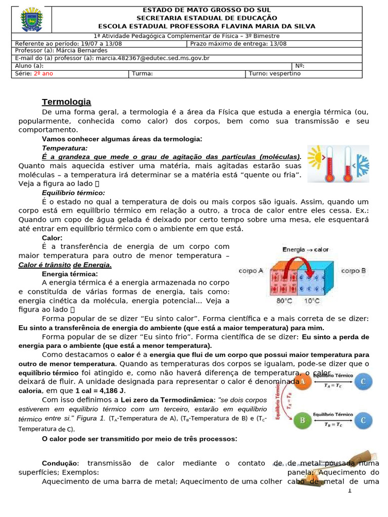 Julho - APC 2º Ano - Termologia | PDF | Calor | Temperatura