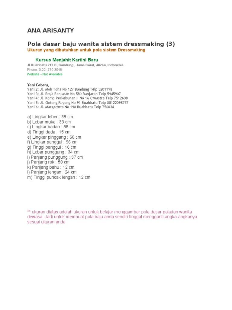  Pola  Dasar  Baju  Wanita  Sistem Dressmaking
