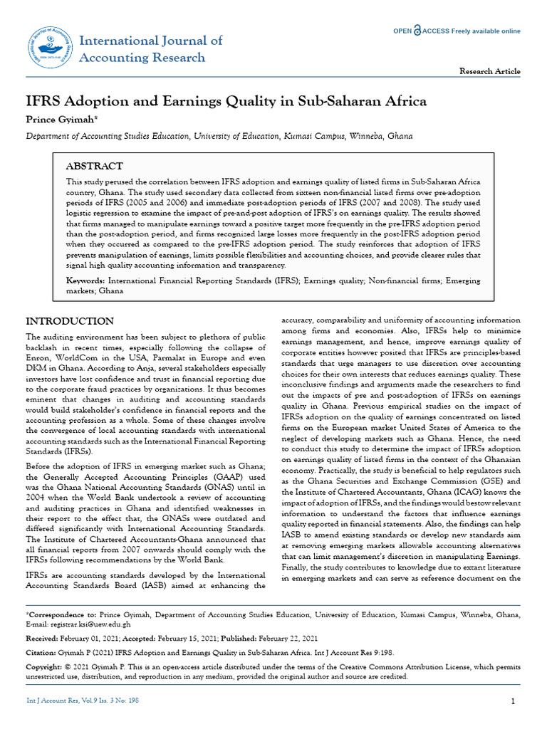 IFRS Impact on Earnings Quality in Ghana | PDF | Accounting ...