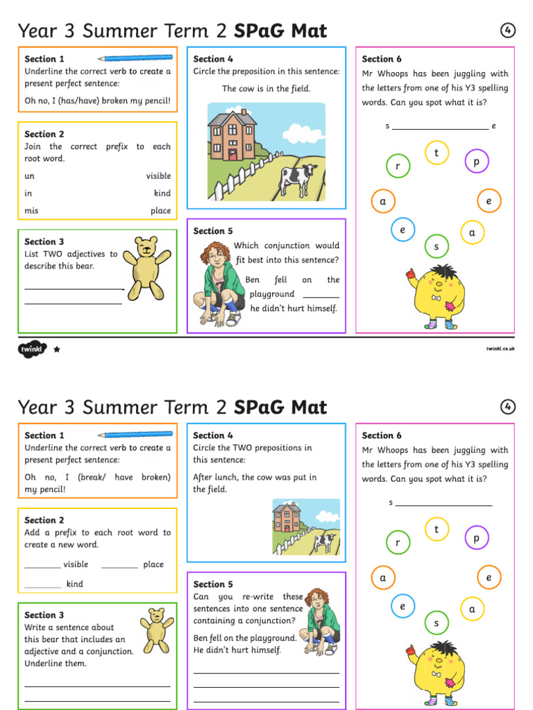 Year 3 Summer Term 2 SPaG Activity Mat 4 | PDF