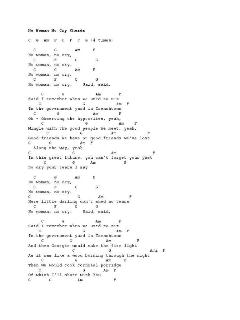 No Woman No Cry Chords PDF