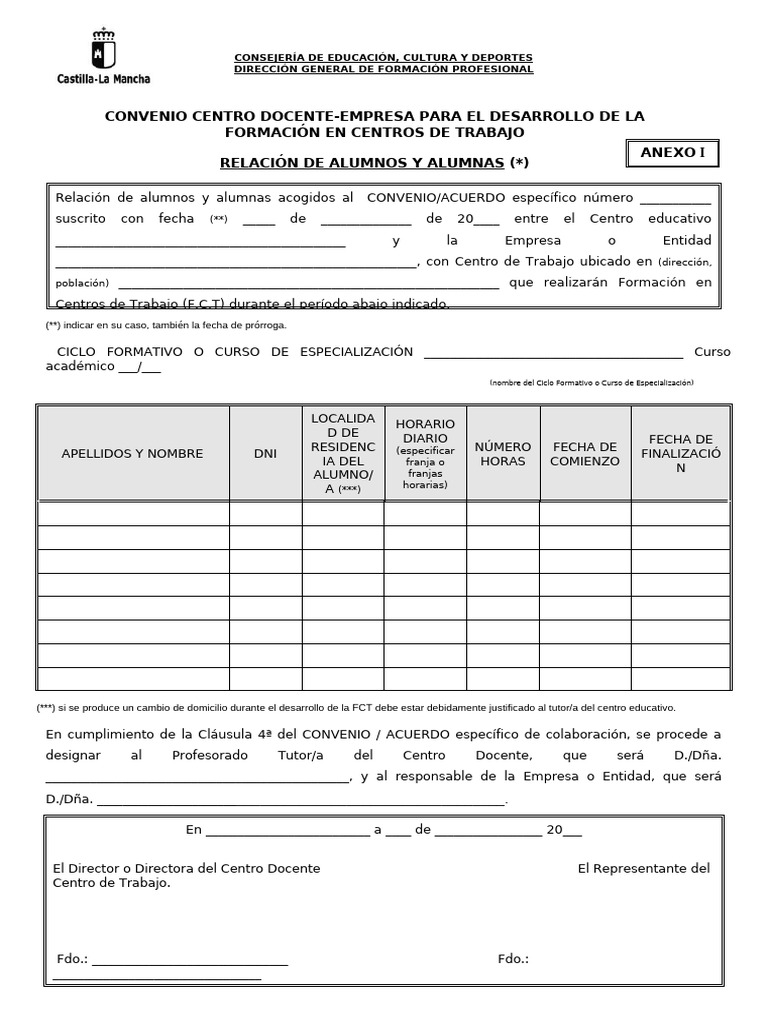 Convenio de Formación en Centros de Trabajo | PDF | Educación ...