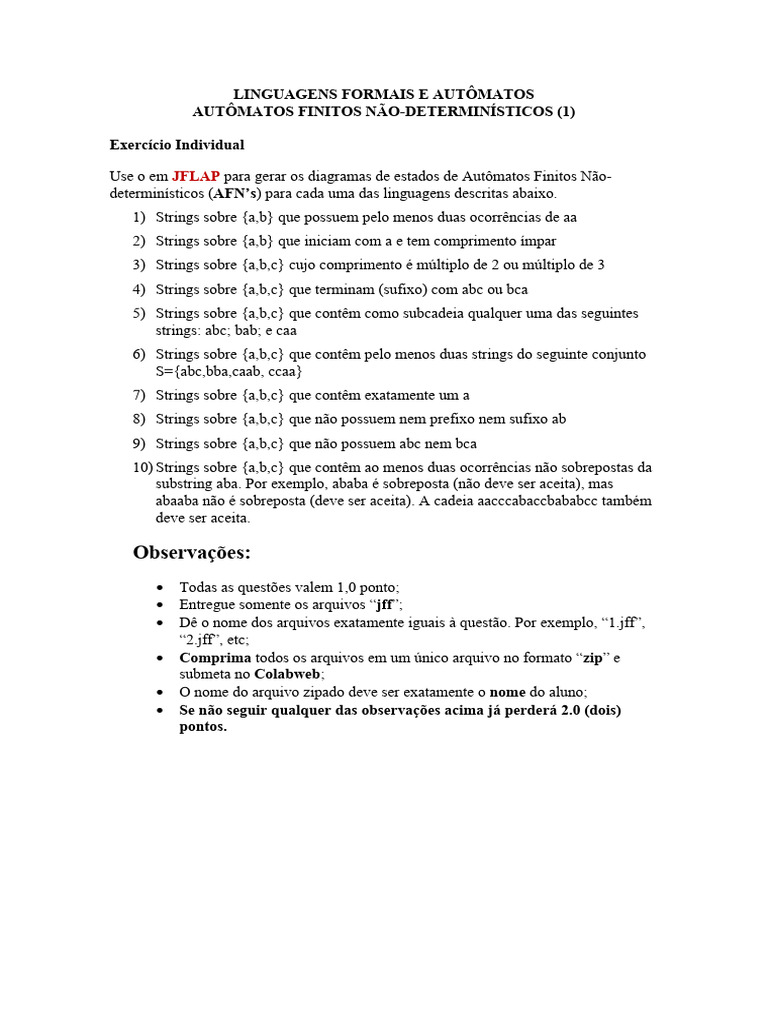Exercícios de AFN com JFLAP | PDF