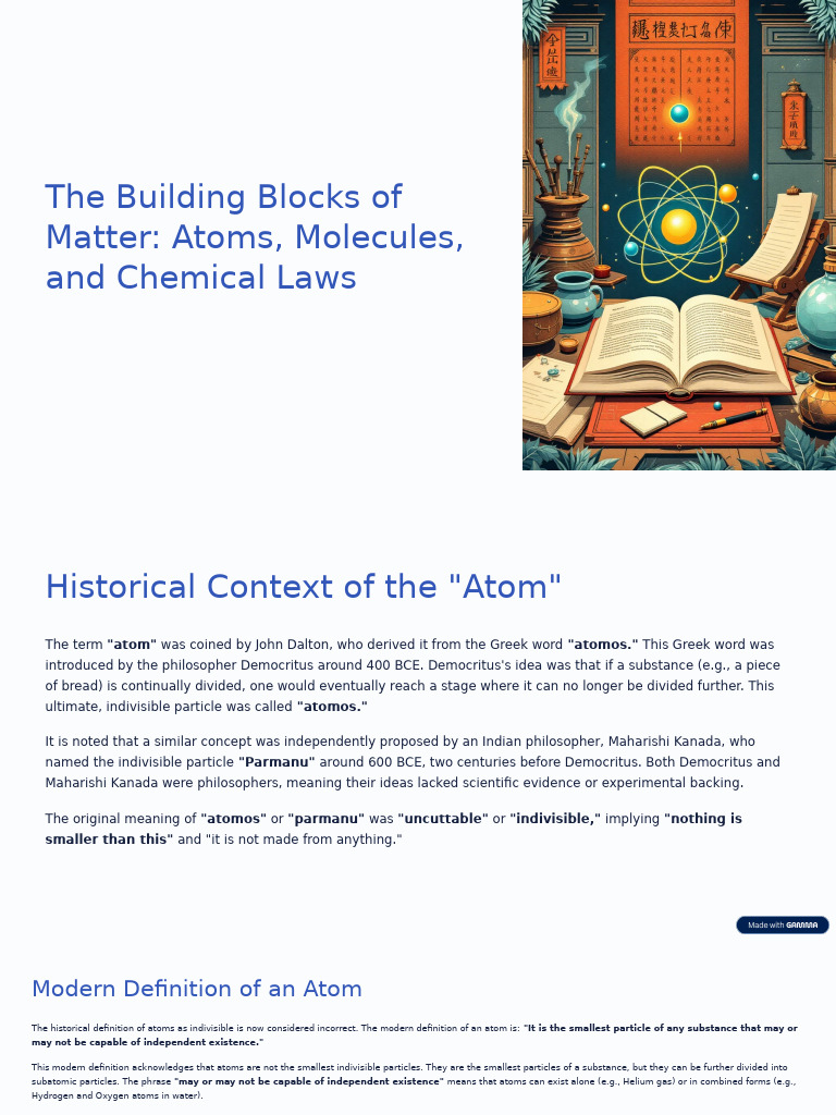 The Building Blocks of Matter Atoms Molecules and Chemical Laws | PDF ...