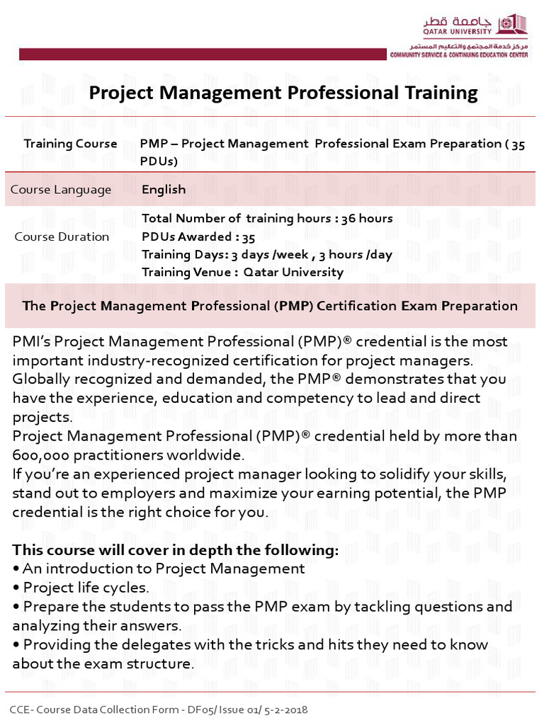 PMP Exam Prep Course at Qatar University | PDF | Project Management ...