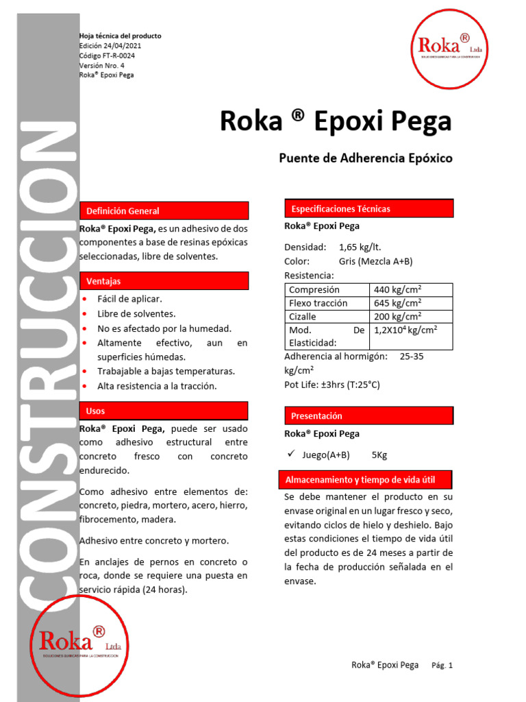 FT-R-0024 Roka Epoxi Pega | PDF | Hormigón | Epoxy