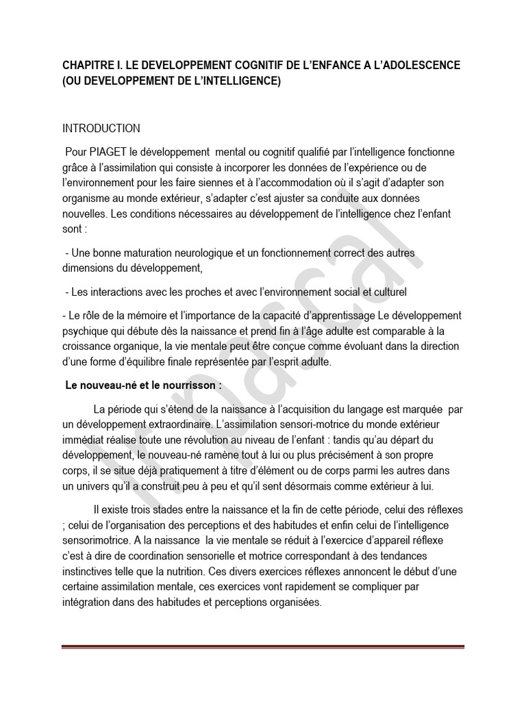 Développement cognitif de l'enfant à l'adolescent | PDF | Autisme ...