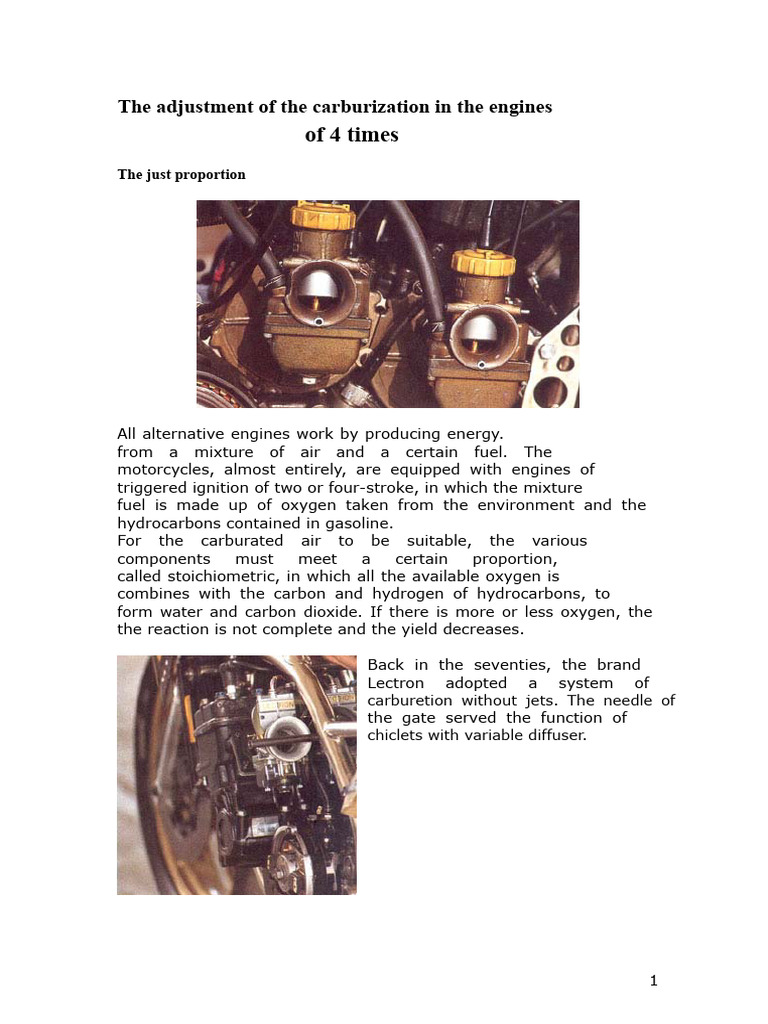 Carburetion Adjustment in Motorcycle Engines | PDF | Carburetor | Engines