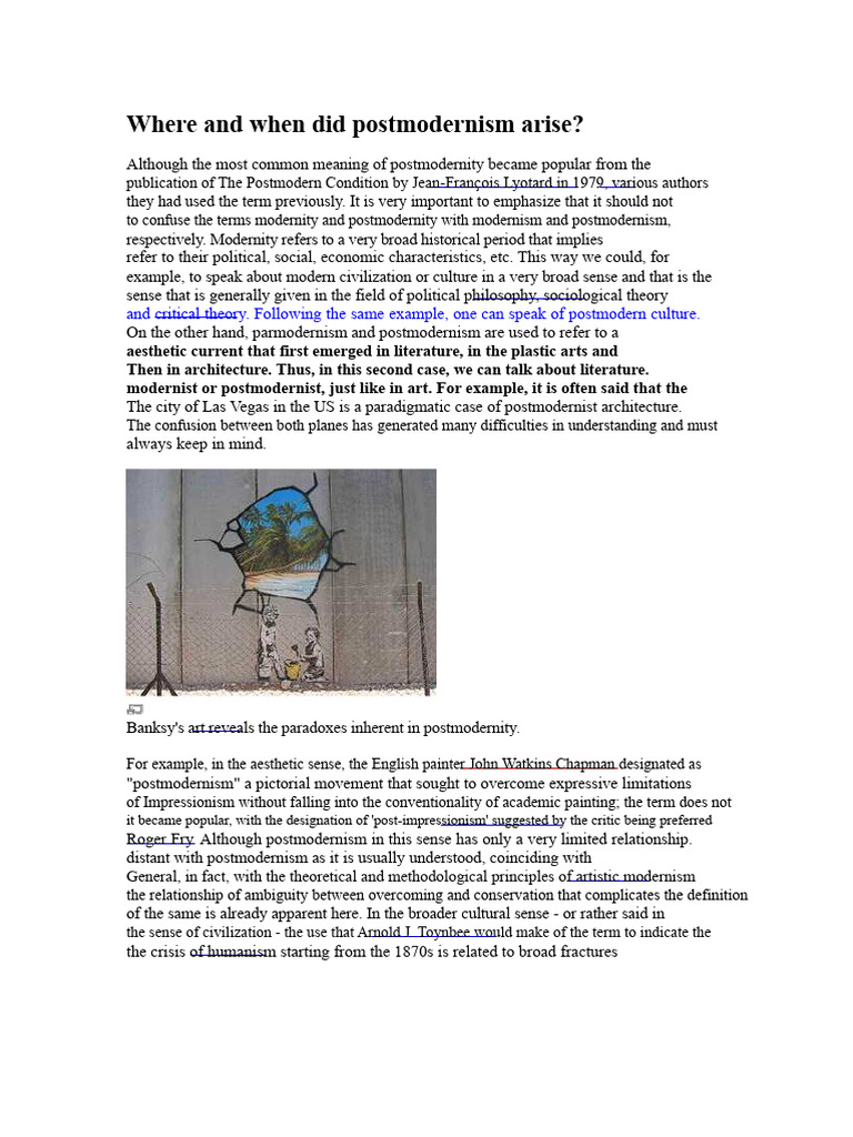 Origins of Postmodernism Explained | PDF | Postmodernism | Modernism