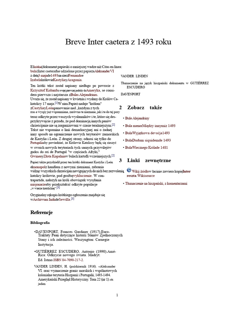 Krótka Inter Caetera Z 1493 Roku | PDF