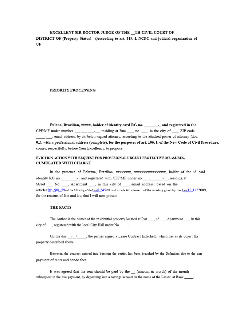Eviction Action with Urgent Measures | PDF | Lease | Civil Law (Common Law)