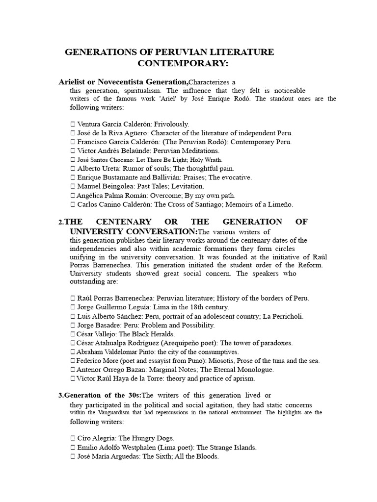 Generations of Contemporary Peruvian Literature | PDF | Peru