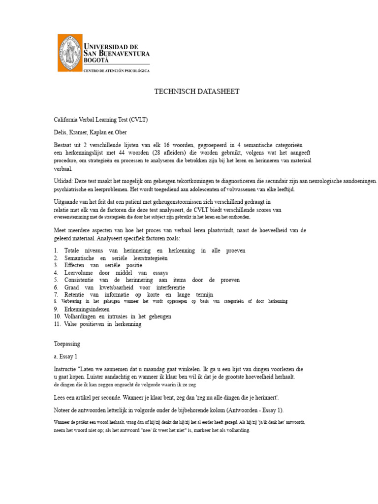 Technisch Blad California Test | PDF