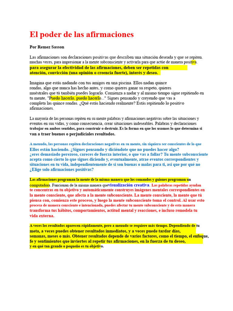 El Poder Transformador de las Afirmaciones | PDF | Pensamiento | Mente