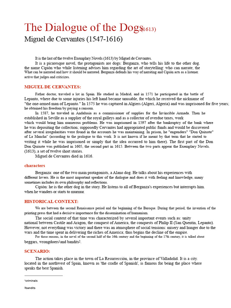 The Dialogue of the Dogs - Summary Note | PDF | Miguel De Cervantes
