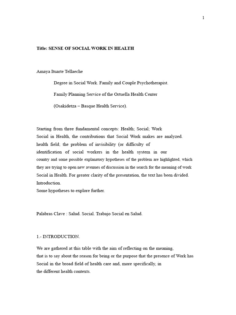 Social Work's Role in Health Care | PDF | Psychosocial | Social Work