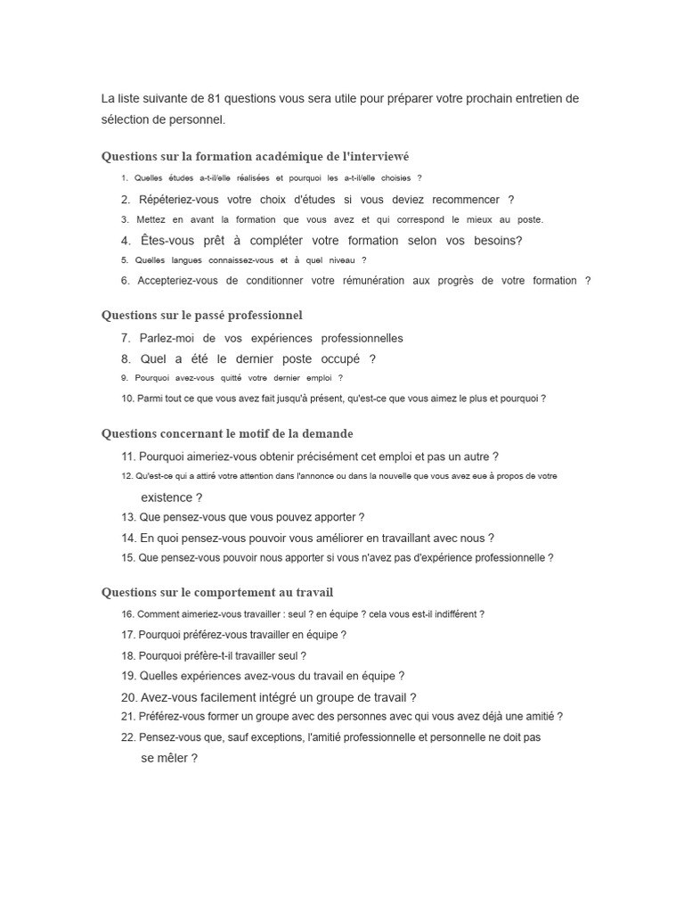 81 Questions pour réussir un entretien | PDF