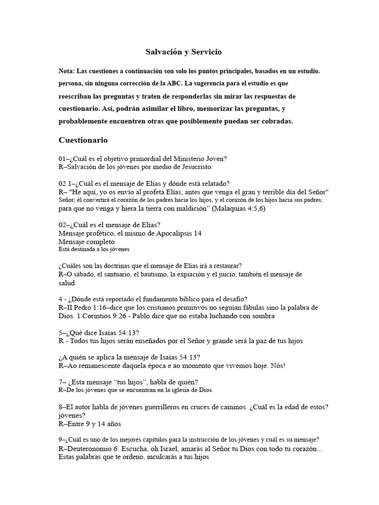 Examen Resuelto: Salvación y Servicio | PDF | Libro de Deuteronomio ...
