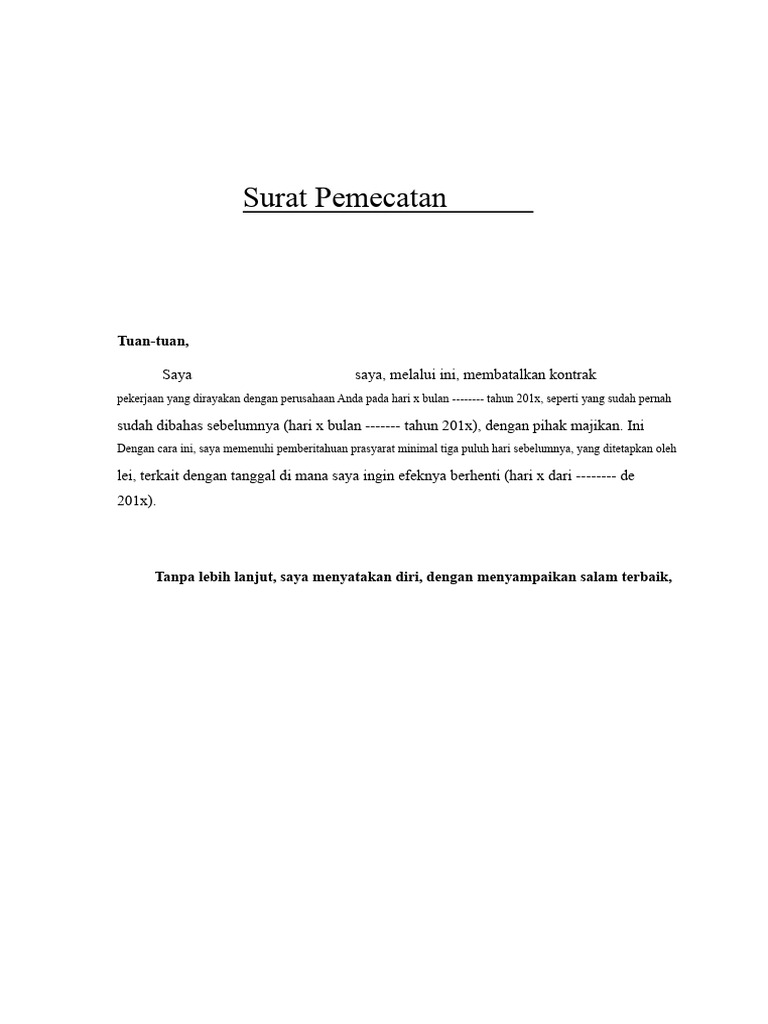 Surat Pemecatan Karyawan | PDF