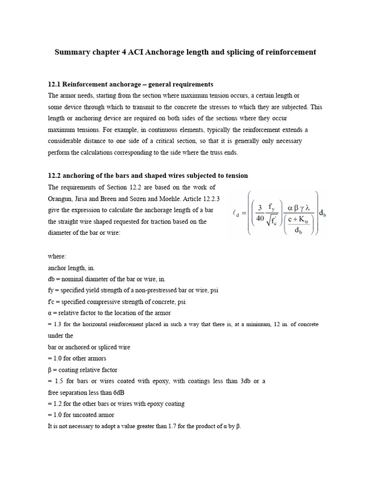 Anchorage Length and Splicing of Reinforcement | PDF | Strength Of ...