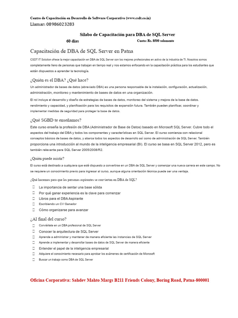 Capacitación para DBA de SQL Server | PDF | Bases de datos | Servidor ...