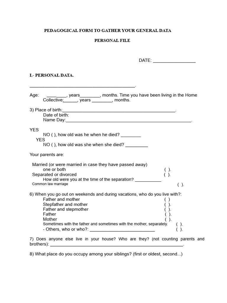 Personal Data Collection Form | PDF
