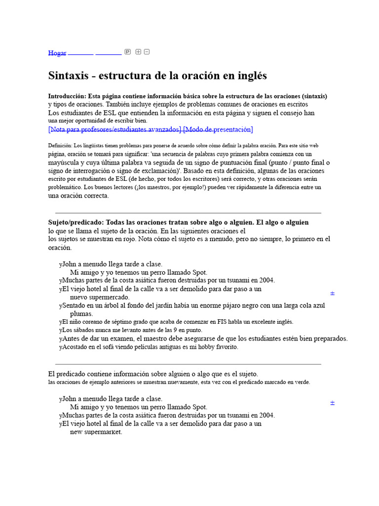 Sintaxis y tipos de oraciones en inglés | PDF | Oración (Lingüística ...