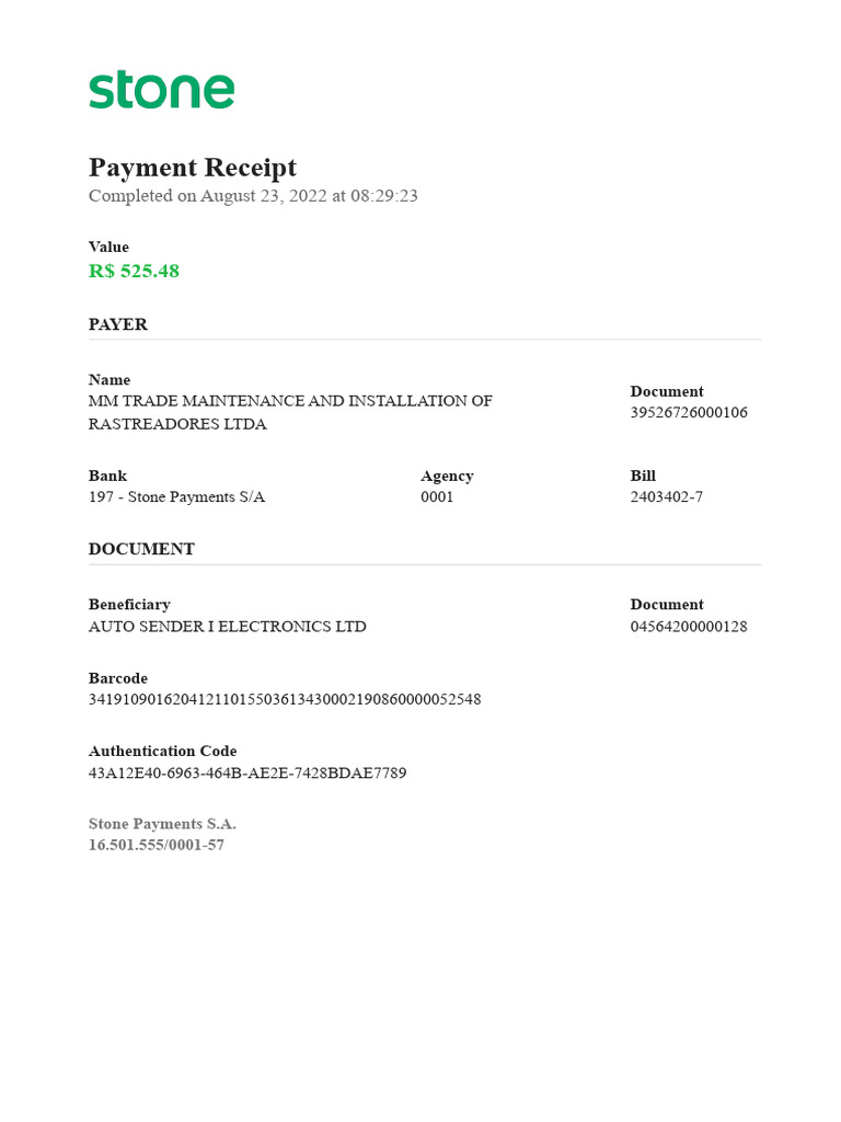 Payment Receipt - Stone | PDF