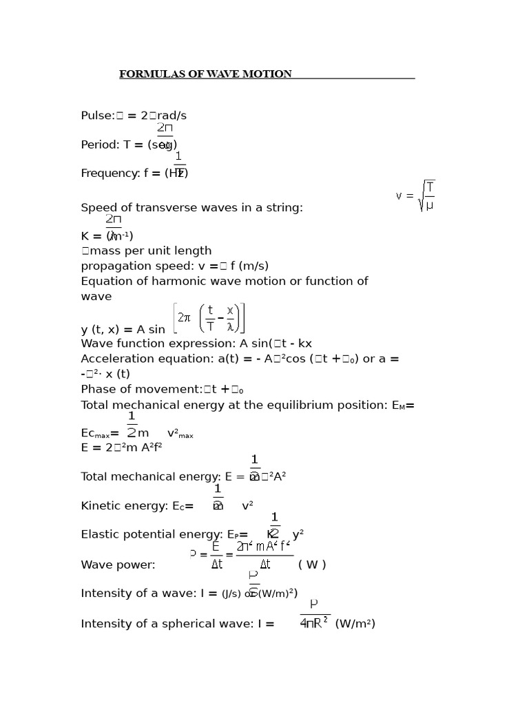 Wave Speed Formulas and Concepts | PDF