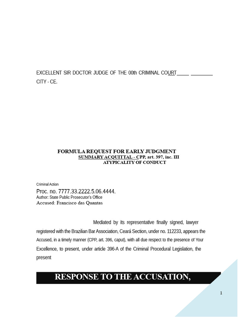 Early Judgment Request in Criminal Case | PDF | Crimes | Crime & Violence