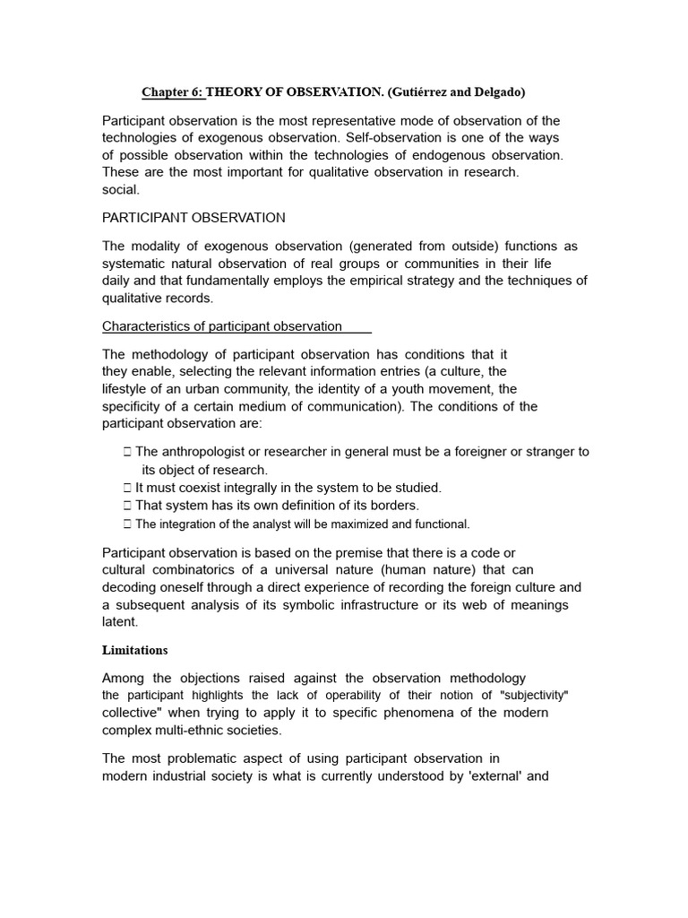 Participant vs. Self-Observation in Research | PDF | Knowledge ...